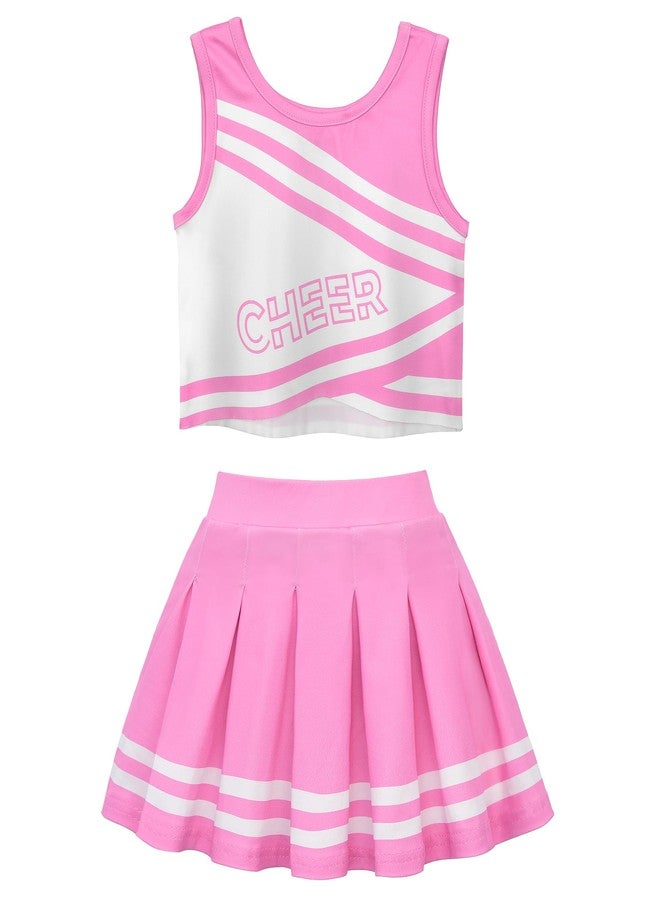 JerrisApparel Cheerleader Costume for Girls Cheer Uniform Dress Up Outfit With Pompoms (Pink, 5-6) - Image 2